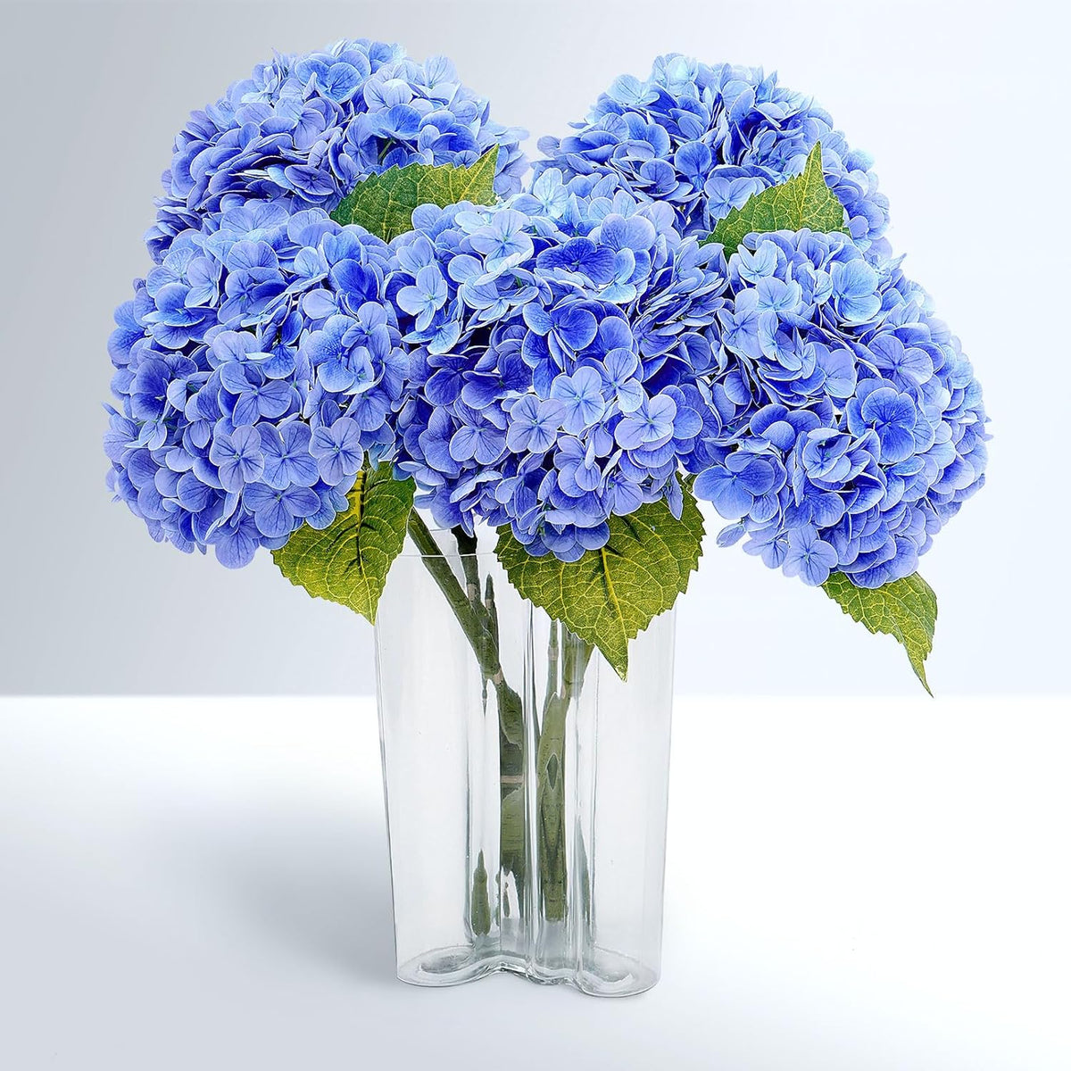 Waipfaru 21" Real Touch Blue Hydrangea Artificial Flowers with Long Stem & Leaves, Full Latex Faux Hydrangea Flowers for Home Decor Party Floral Arrangements Wedding Bouquets Centerpieces, 4Pcs