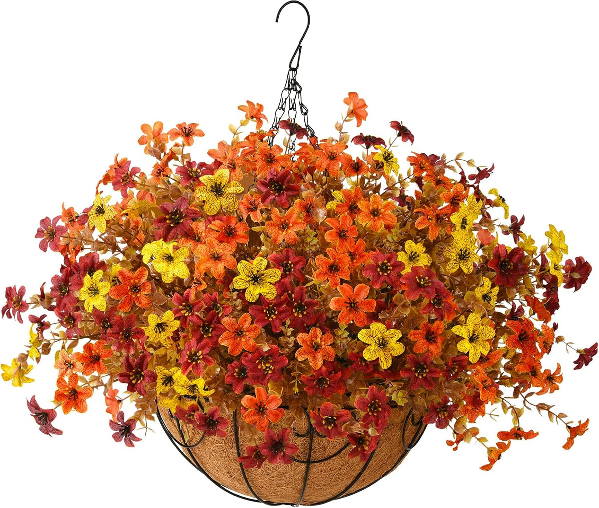 Artificial Flowers Hanging Basket for Outdoor Decoration, 12 Bundles UV Resistant Faux Silk Plants
