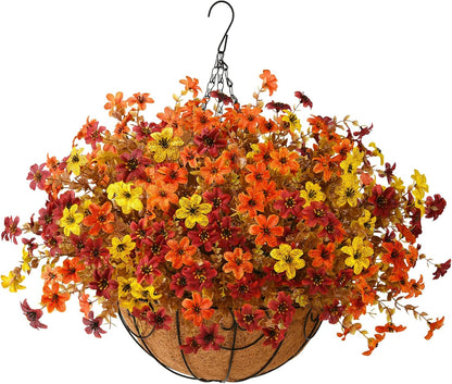 Artificial Flowers Hanging Basket for Outdoor Decoration, 12 Bundles UV Resistant Faux Silk Plants