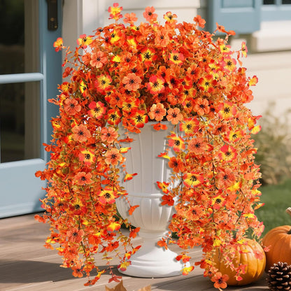 Homsunny Artificial Hanging Flowers for Outdoor, 8PCS Fake Flowers Faux Silk Daisy with Eucalyptus Leaves, UV Resistant Aritificial Outdoor Flowers for Spring Home Patio Balcony Yard Porch Decor