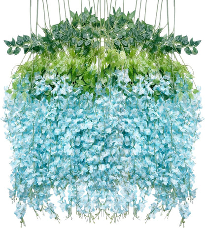 Artificial Wisteria Hanging Flowers-Fake Wisteria Flower Garland Silk Vines Rattan Decor for Home Wedding Arch Wall Garden Greenery Bedroom Outdoor Office Party Decoration (24, Purple)