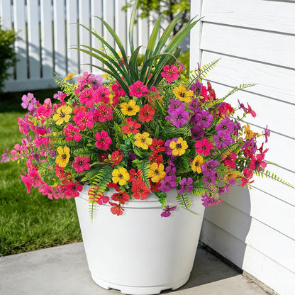 Artificial Fake Mums Flowers for Outdoor Spring Summer Decor, 12 Bundles Faux Silk Plants Daisy for Planter Pot Colorful UV Resistant Look Real for Front Door Porch Patio Outside Yard(Red Pink)