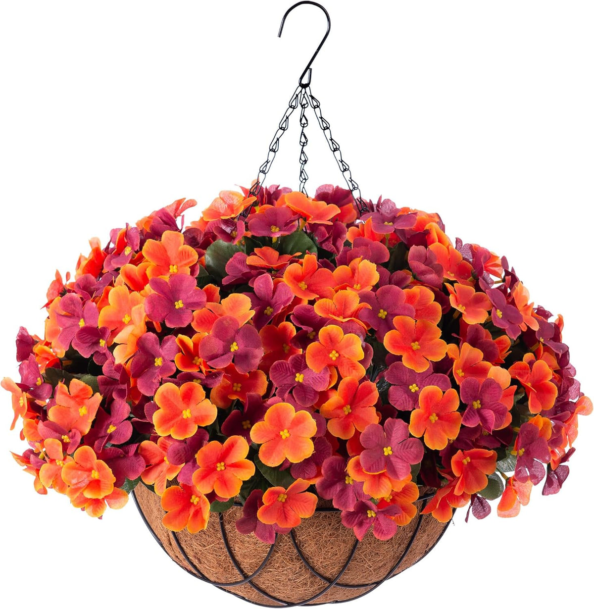 Artificial Hanging Flowers with Basket Outdoors, Fake Hydrangea UV Resistant Arrangements in Pot Planter Spring Summer Decor for Indoor Porch Garden Yard(Double Lotus)