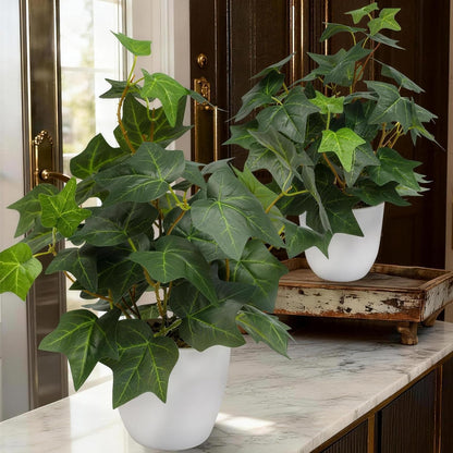 Fake Pothos Hanging Plants - 33" Set of 2 Artificial Silk Ivy Vines with Pots, Realistic Faux Greenery for Indoor Home Office Bathroom Decor, Low Maintenance Hanging Plant Decoration - Golden Green