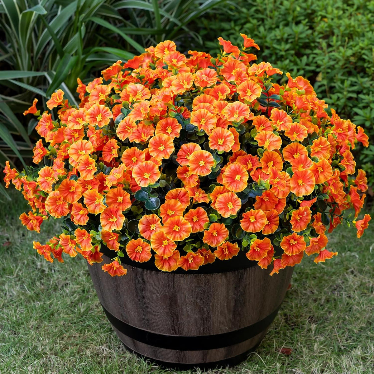 Artificial Faux Flowers for Outdoor 16 Bundles Boxwood Fake Morning Glory for Planter, UV Resistant Fake Flowers for Home Porch Patio Outside（8 Color）