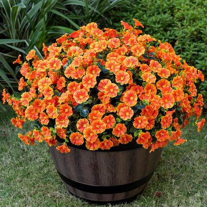 Artificial Faux Flowers for Outdoor 16 Bundles Boxwood Fake Morning Glory for Planter, UV Resistant Fake Flowers for Home Porch Patio Outside（8 Color）