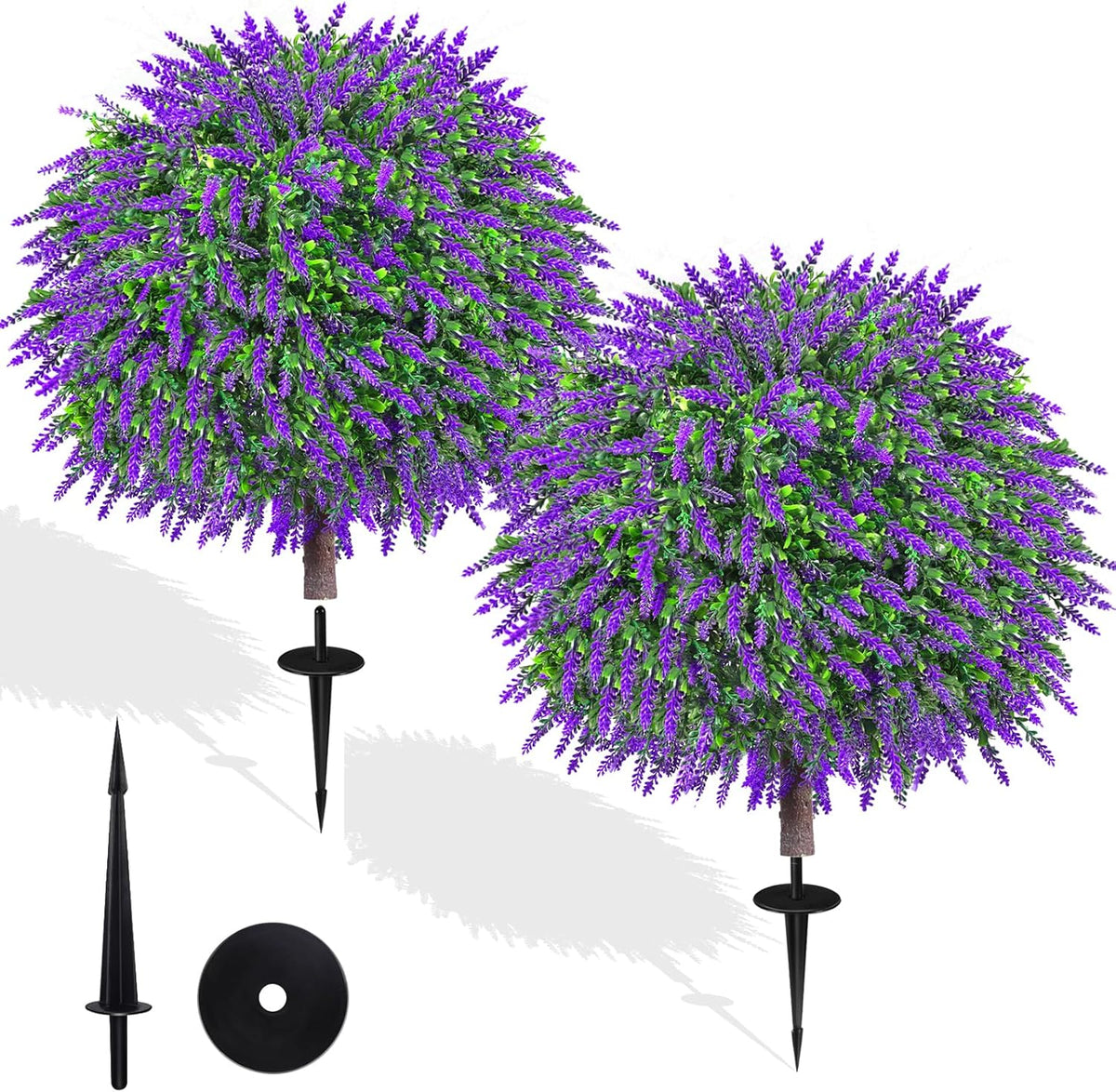 Set of 2 Artificial Boxwood Topiary Ball Trees, 27.5" UV Resistant Faux Evergreen with Ground Spikes
