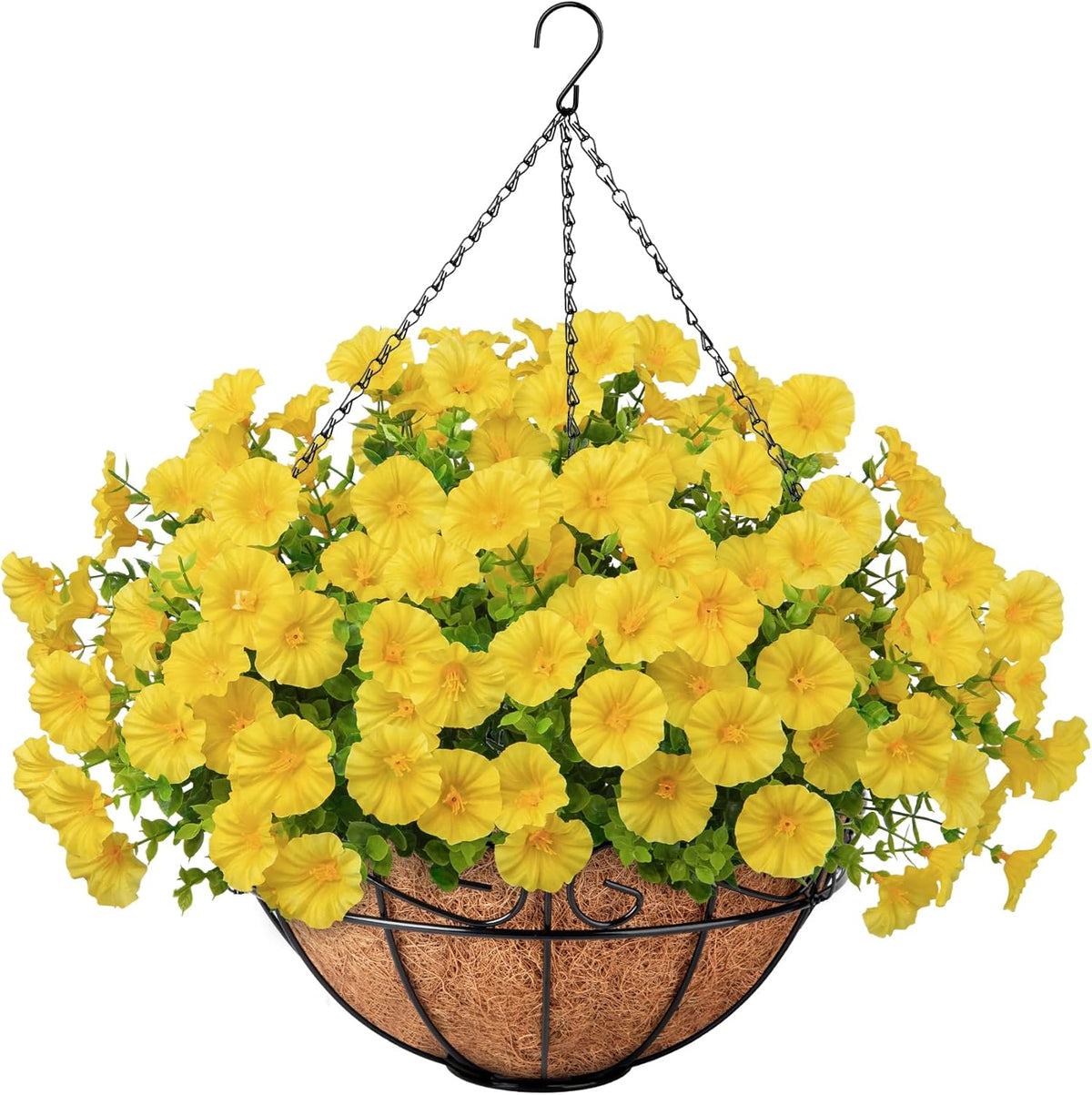 Ouddy Decor Artificial Hanging Plants Flowers Basket for Spring Summer Outdoor Decor, Fake Hanging Flowers Faux Silk Morning Glory UV Resistant for Patio Yard Porch Garden Home Decorations, Fuchsia