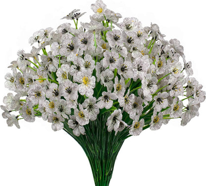15 Bundles Artificial Flowers UV Resistant Outdoor Plants No Fade Faux Plastic Shrubs Fake Silk Flowers Window Box Garden Porch Home Decoration(Purple)