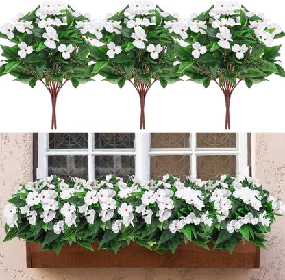 10 Bundles Artificial Impatiens Bouquet Flowers for Outdoors Silk Faux Flowers Indoor Fake Plastic Plants Patio Lawn Garden Wedding Fall Thanksgiving Decor (Multi Color)