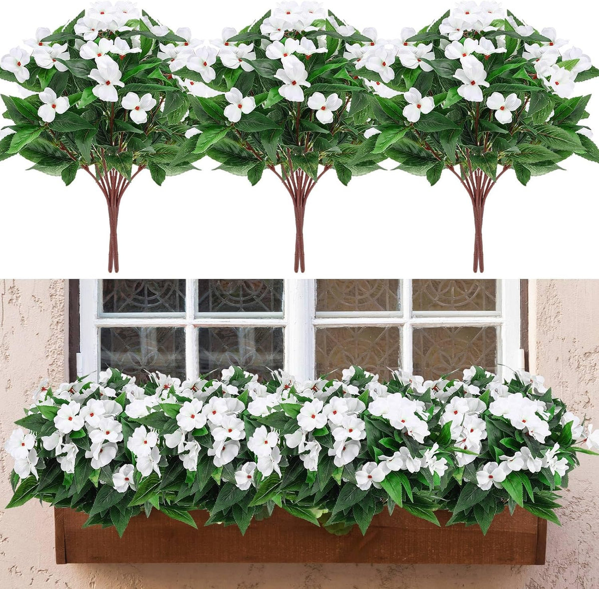 10 Bundles Artificial Impatiens Bouquet Flowers for Outdoors Silk Faux Flowers Indoor Fake Plastic Plants Patio Lawn Garden Wedding Fall Thanksgiving Decor (Multi Color)