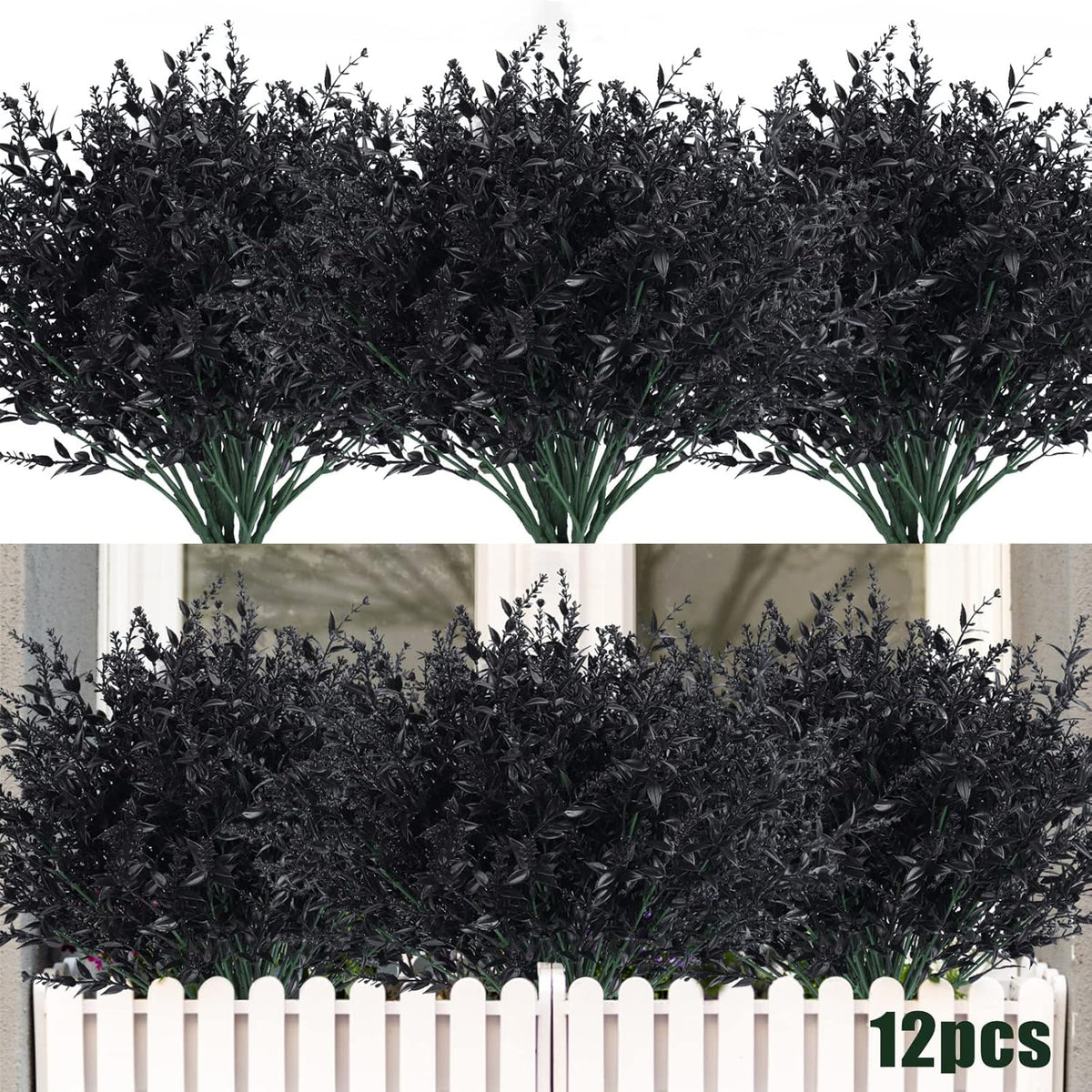 12 Bundles Artificial Lavender Flowers - UV Resistant Outdoor Fake Plants for Garden and Porch Decor