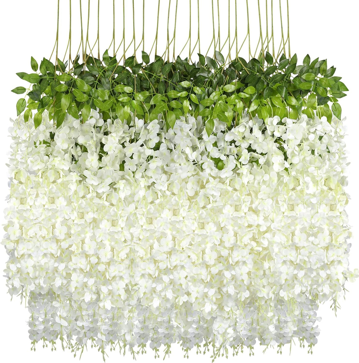 Pauwer Wisteria Hanging Flowers 24 Pack Fake Flower Garland Artificial Wisteria Vines Rattan Silk Flower String Wedding Party Wall Decorations, White