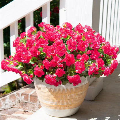 HyeFlora Artificial Fake Flowers Plants for Spring Outdoor Outside Decor, Faux Silk Yellow Camellia UV Resistant Realistic for Planter Front Door Porch Patio Balcony Decoration, 3 Large Bundles