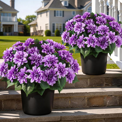 2 Set of Artificial Dahlia Topiary Ball Trees - Fake Silk Dahlia Flower Bushes, UV Resistant Faux Floral Shrub Potted for Front Door Porch Farmhouse Wedding Outdoor Decor (Pink)