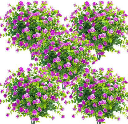 Grunyia 10 Bundles Artificial Fake Flowers, Faux Outdoor Plastic Plants UV Resistant Shrubs Outside Indoor Decorations (Blue-Eucalyptus)