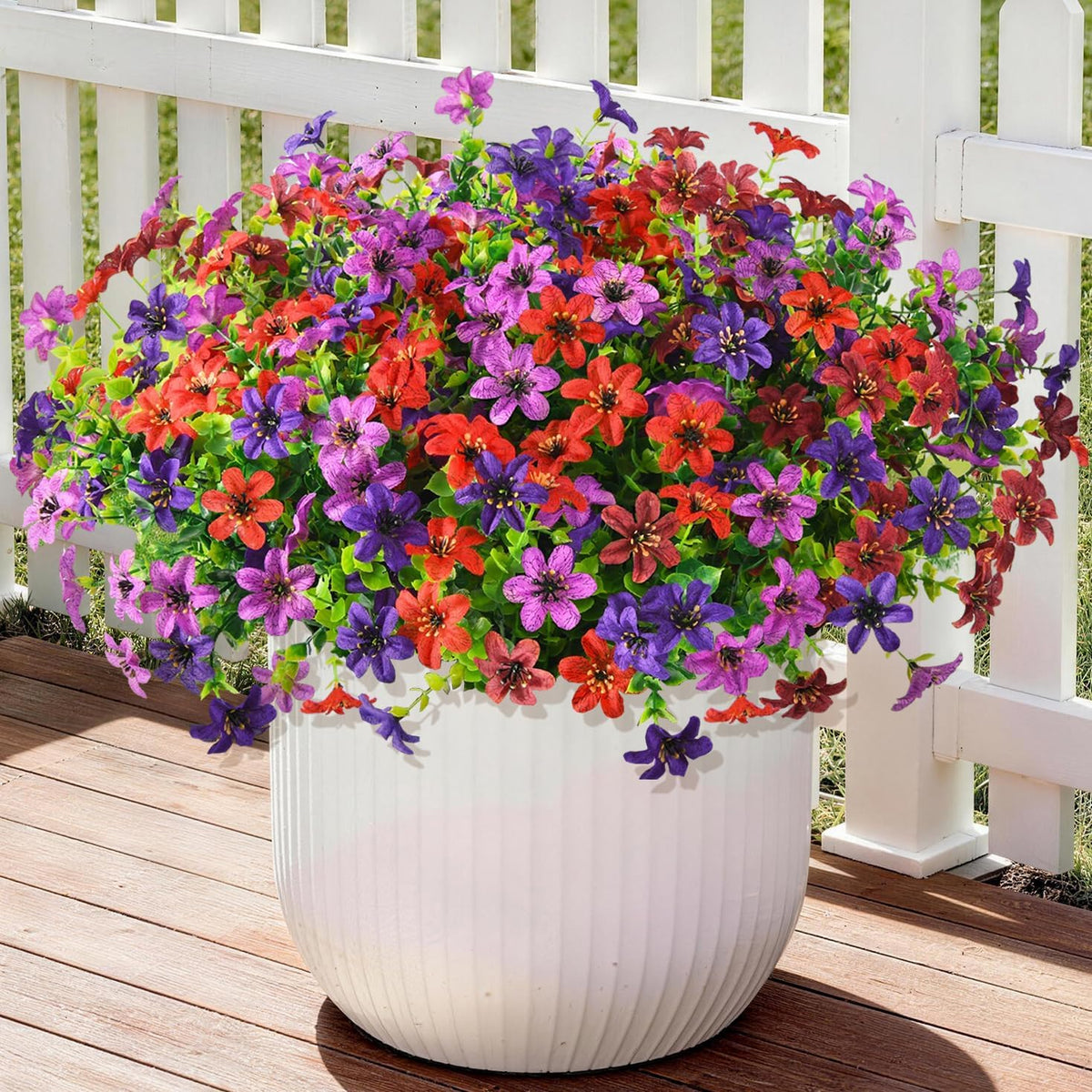 12 Bundles UV Resistant Artificial Flowers - Realistic Faux Silk Daisy with Eucalyptus Stems