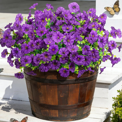 12 Bundles Morning Glory Artificial Flowers for Outdoor Decoration UV Resistant Fake Plastic Plants Artificial Greenery for Indoor Outdoor Garden Patio Window Box Home Decor