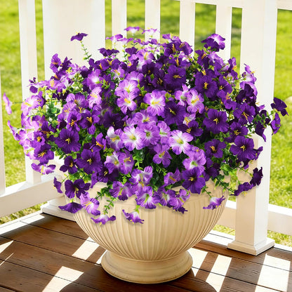 INQCMY Artificial Fake Petunia Flowers for Outdoors Spring Decoration, 12 Bundles Faux Plants Outdoor UV Resistant Realistic Silk Flower for Outside Planters Patio Porch Yard Window Box
