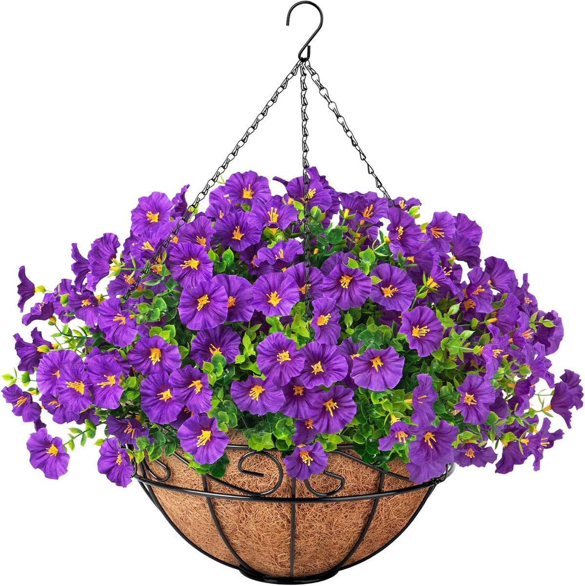 Ouddy Decor Artificial Hanging Plants Flowers Basket for Spring Summer Outdoor Decor, Fake Hanging Flowers Faux Silk Morning Glory UV Resistant for Patio Yard Porch Garden Home Decorations, Fuchsia