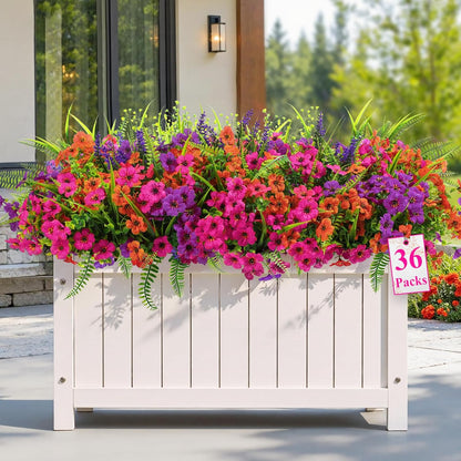 Alupssuc 24 Bundles Artificial Flowers for Outdoors Spring Decoration, UV Resistant Faux Eucalyptus Violet and Lavender Silk Fake Plants for Outside Indoor Yard Home Patio Decor, Red Rose Purple
