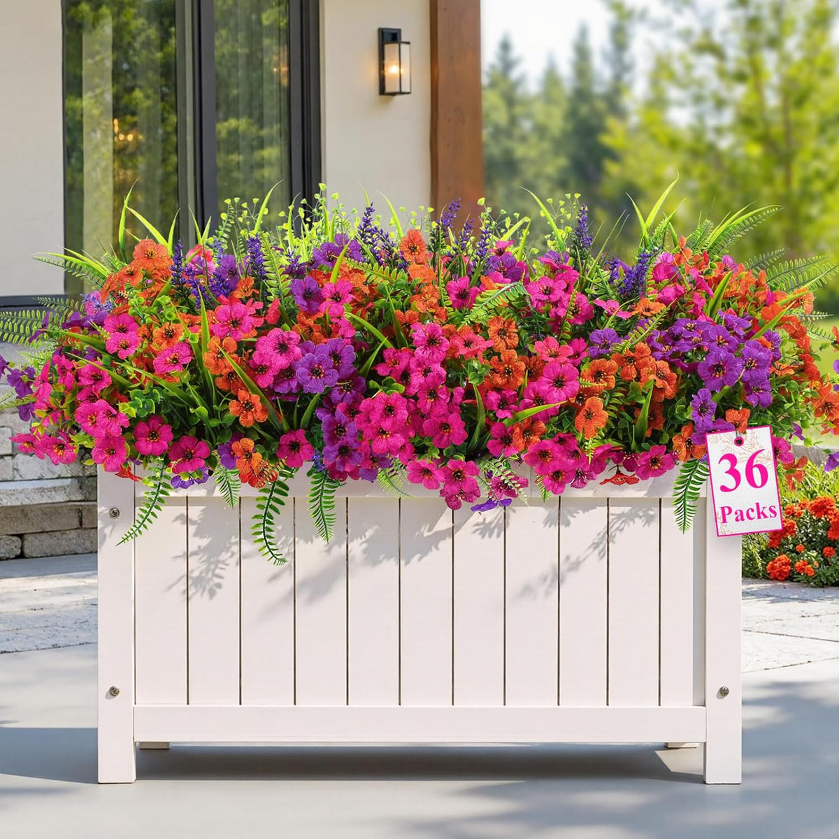 Alupssuc 24 Bundles Artificial Flowers for Outdoors Spring Decoration, UV Resistant Faux Eucalyptus Violet and Lavender Silk Fake Plants for Outside Indoor Yard Home Patio Decor, Red Rose Purple