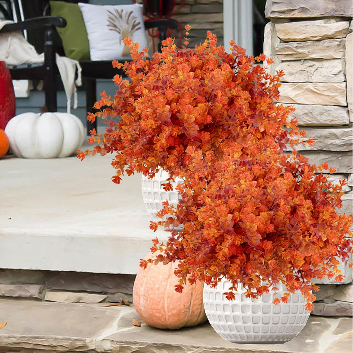 Outdoor Artificial Flowers UV Resistant, 20 Bundles Fake Realistic Floral Greenery Plants for Outside Porch, Window Boxes, Garden, Yard, Inside Home Table Decor, White