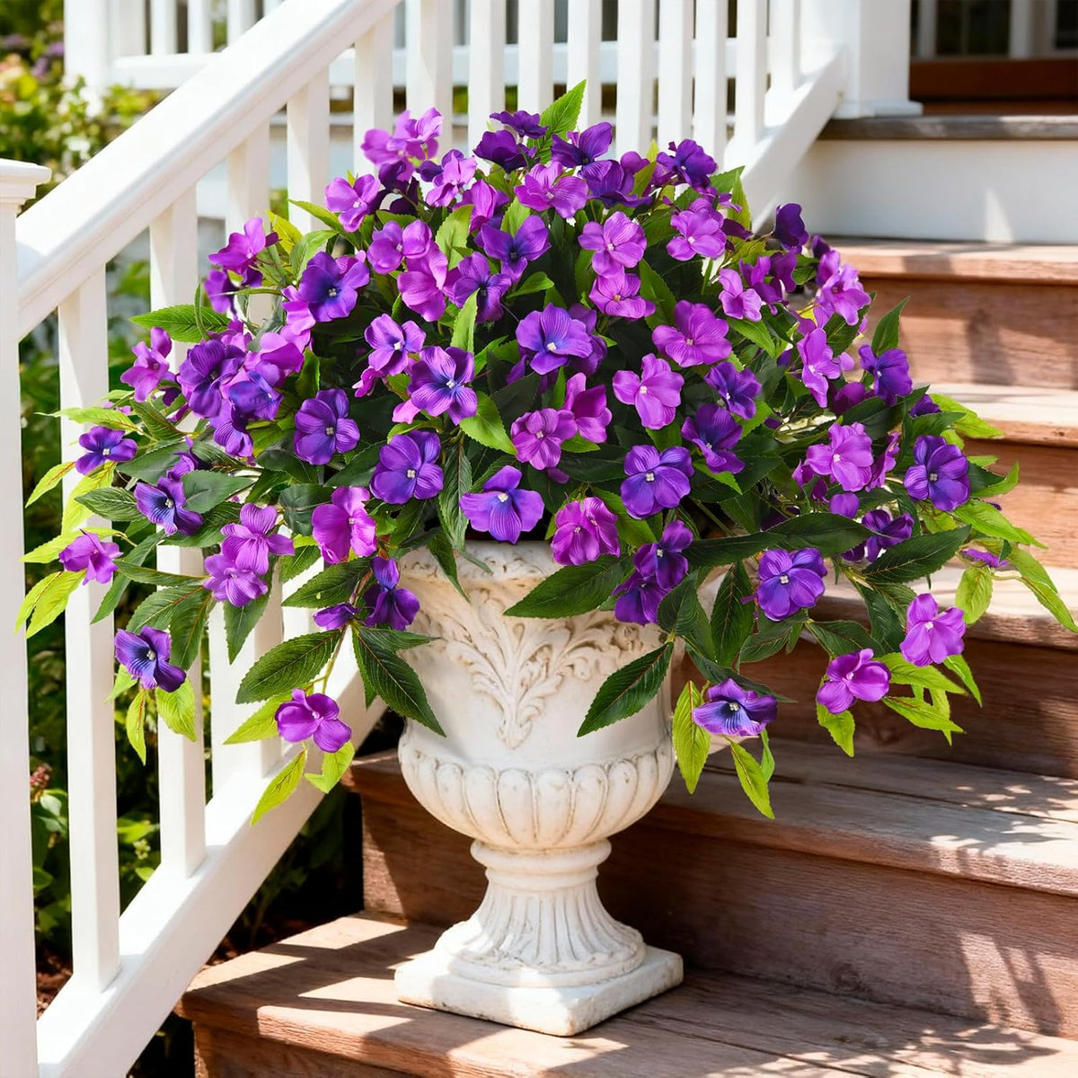 Hommyea Artificial Fake Hanging Flowers Plants Basket for Outdoors Outside Decoration UV Resistant Faux Silk Flowers Look Real Plastic Flowers for Spring Planters Home Porch Patio Garden Decor(purple)