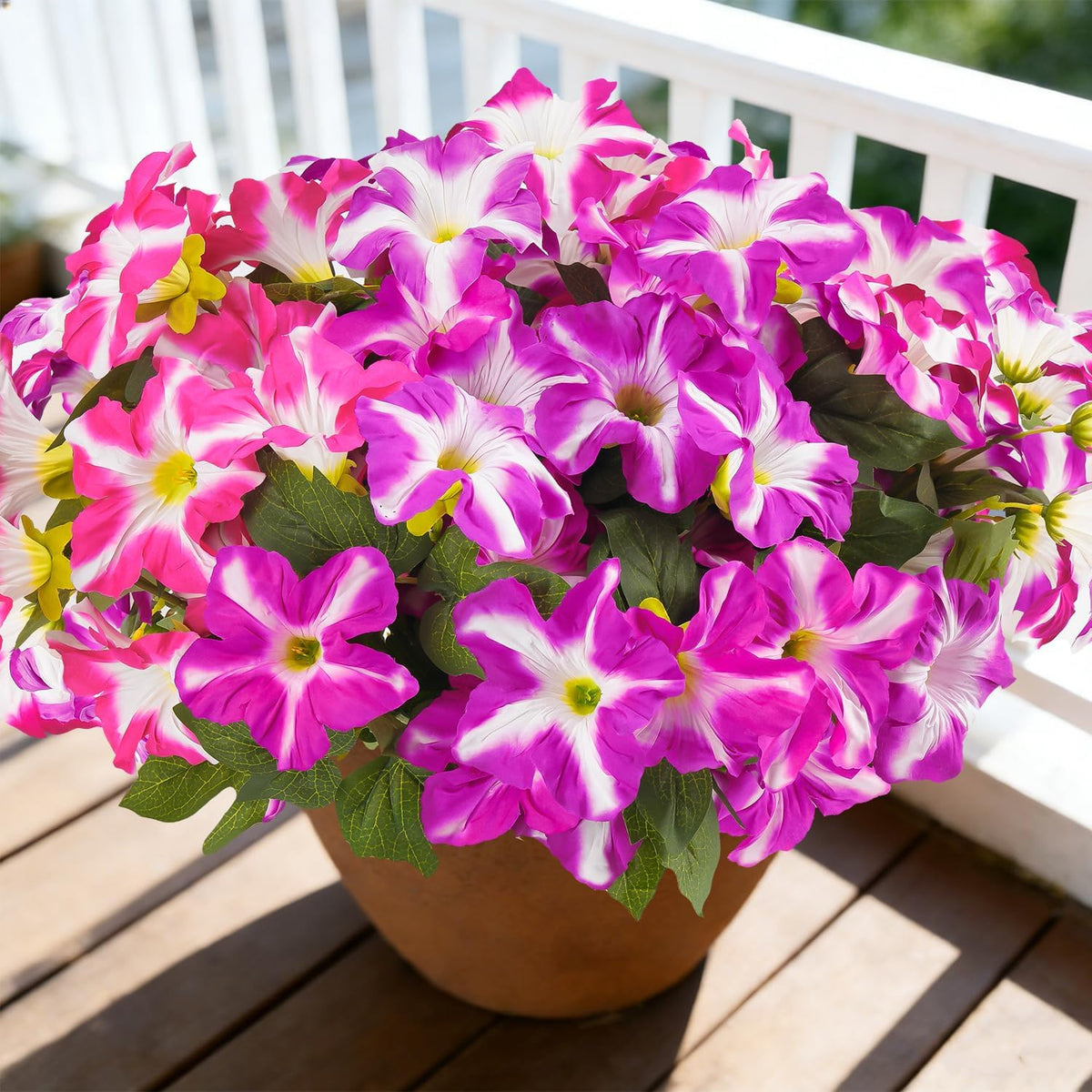 FULLMUSIC Spring Artificial Flowers for Outdoors, UV Resistant Fake Morning Glory, Look Real Faux Silk Plants for Front Door Garden Porch Planter