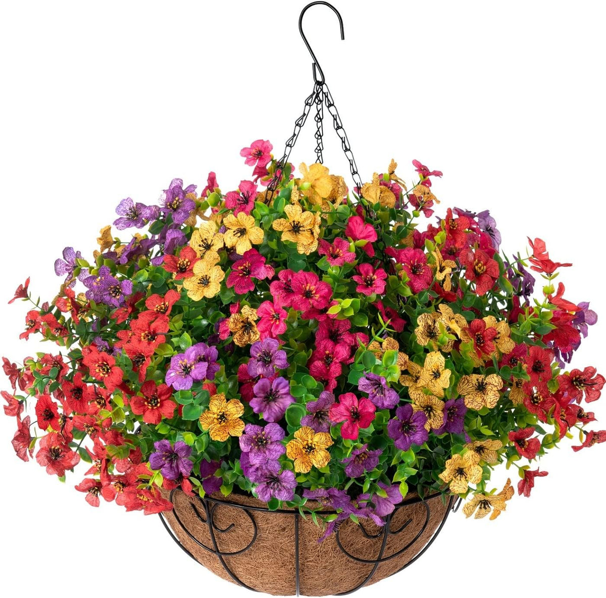 HyeFlora Artificial Fake Hanging Plants Flowers with Basket Outdoor Spring Decor, Faux Silk Pink Daisy in Pot Planter Realistic UV Resistant for Porch Home Indoor Patio Balcony Garden Yard
