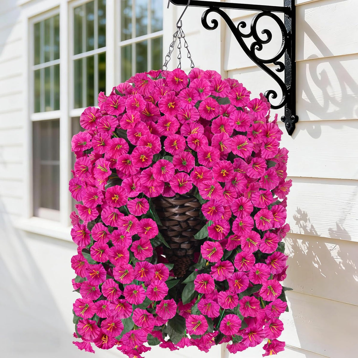 HyeFlora Artificial Fake Hanging Outdoor Flowers Plants Basket, Faux Silk Yellow Daisy Flowers UV Resistant Realistic Hanging Planter Orchid Vines for Outside Porch Patio Home Garden Yard Decoration