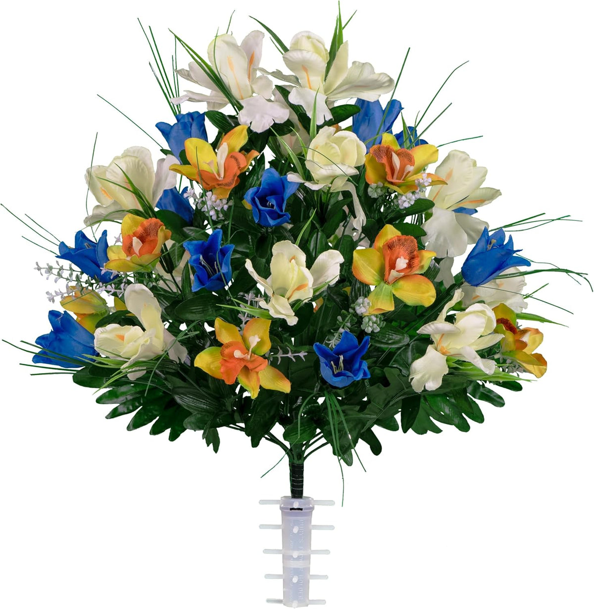 Sympathy Silks Ruby's Silk Flowers Artificial Flowers - Weighted Pot Bouquet Decoration - Height 18"-20" - Red Tulip and White Iris Potted Flowers