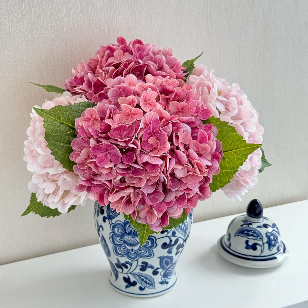 4 Pcs Real Touch White Hydrangeas Artificial Flower 21 inches Realistic Faux Latex Hydrangeas Flower for Home Decor Kitchen Living Room Spring Table Wedding Xmas Arrangement