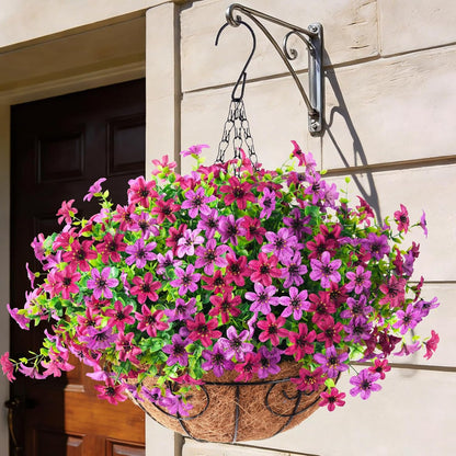 Artificial Flowers Hanging Basket for Outdoor Decoration, 12 Bundles UV Resistant Faux Silk Plants