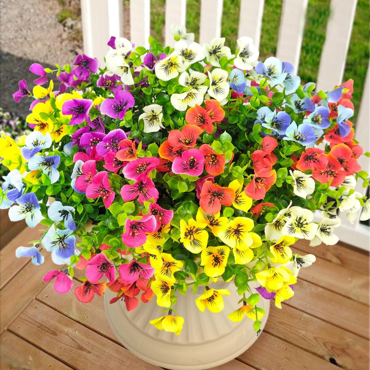 Pansies Artificial Flowers for Outdoors 12 Bundles Fake Silk Pansy Faux Plastic Plants UV Resistant for Home Outside Garden Planter Front Door Porch Yard Patio Decor (Multicolor)