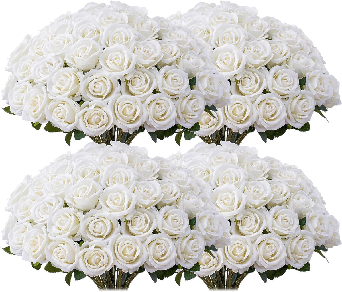 50 PCS Fake Pink Roses, Artificial Flowers Bulk Realistic Silk Faux Rose with Stems for Wedding Decoration Bridal Bouquet Birthday Celebrations DIY Floral Arrangement Home Decor