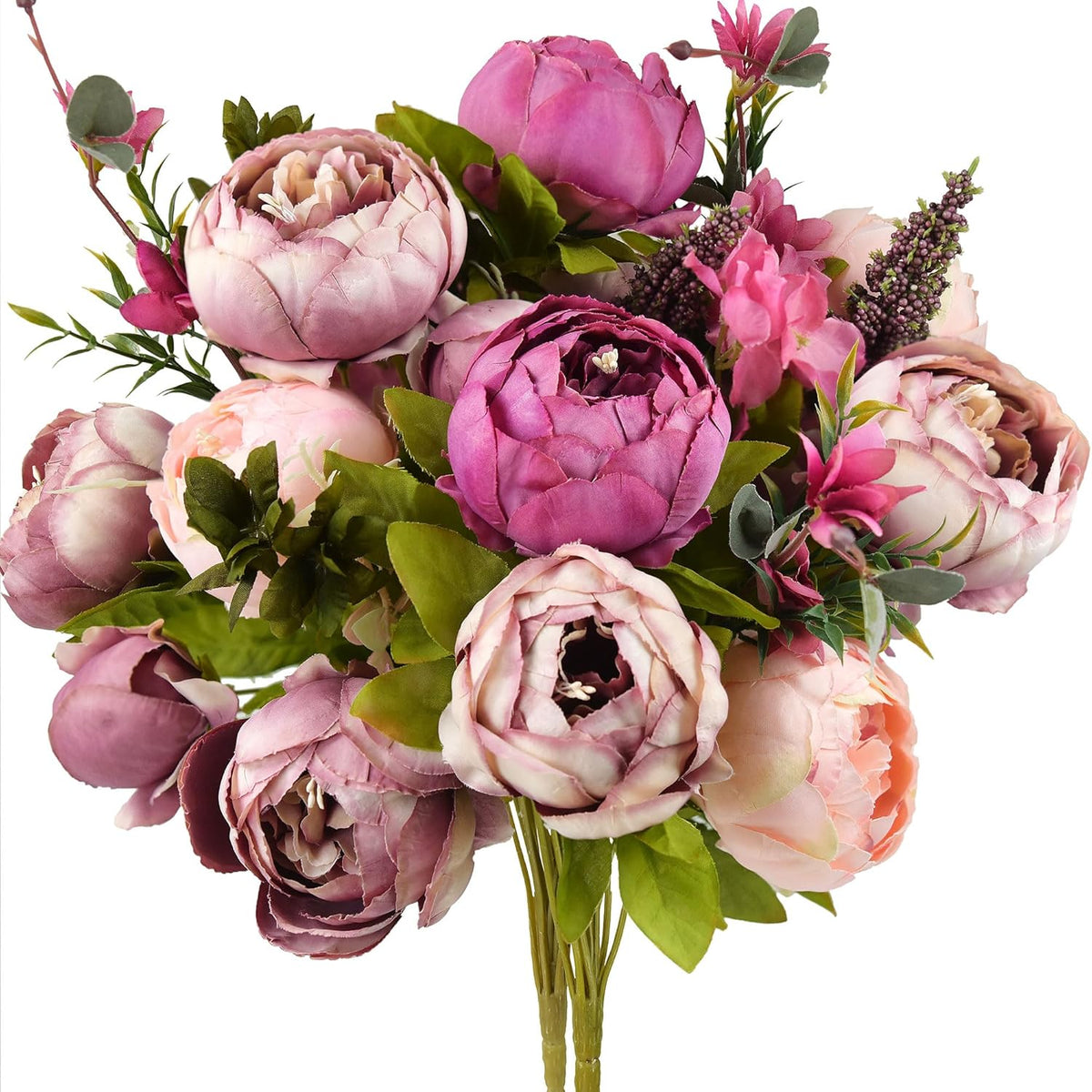 FiveSeasonStuff Artificial Peonies Bouquet – Set of 2 Whimsical Lavender Bliss Silk Flowers, Purple and White Blooms, Multiple Stems per Main Stem, for Weddings, Home Decor, DIY Floral Arrangements