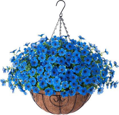 HyeFlora Artificial Fake Hanging Plants Flowers with Basket Outdoor Spring Decor, Faux Silk Pink Daisy in Pot Planter Realistic UV Resistant for Porch Home Indoor Patio Balcony Garden Yard