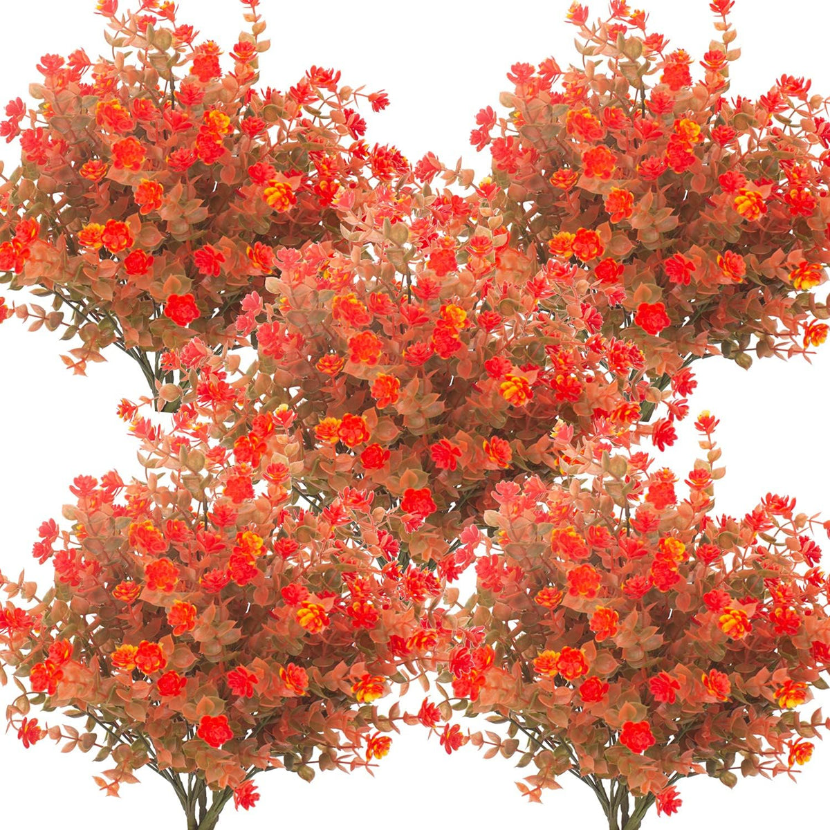 Grunyia 10 Bundles Artificial Fake Flowers, Faux Outdoor Plastic Plants UV Resistant Shrubs Outside Indoor Decorations (Blue-Eucalyptus)