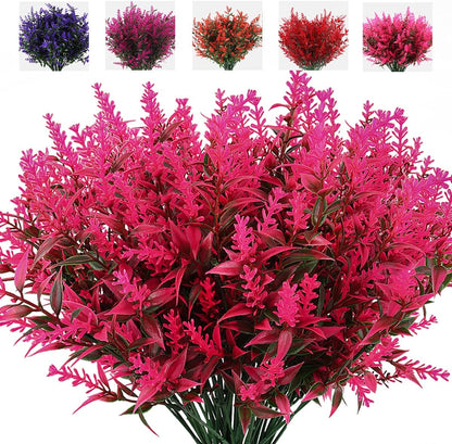 Outdoor Artificial Plant UV Resistant Fake Stems Plants, Faux Plastic Greenery for Indoor and Outdoor Hanging Plants Garden Porch Window Box Home Wedding Farmhouse Outdoor Decorations for Patio (Fuchsia)