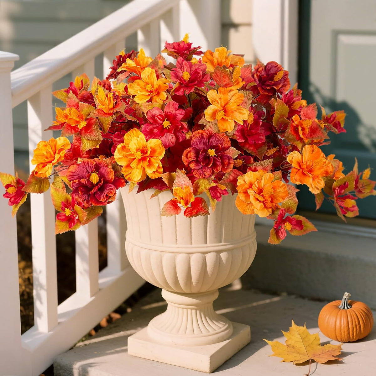 INXUGAO Artificial Flowers for Outdoors Indoors, 3 Bunches Fake Hibiscus with Hanging Basket Realistic UV Resistant Silk Flower Leaves, Faux Plant for Outside Home Patio Garden Poch (Purple, Fuchsia)