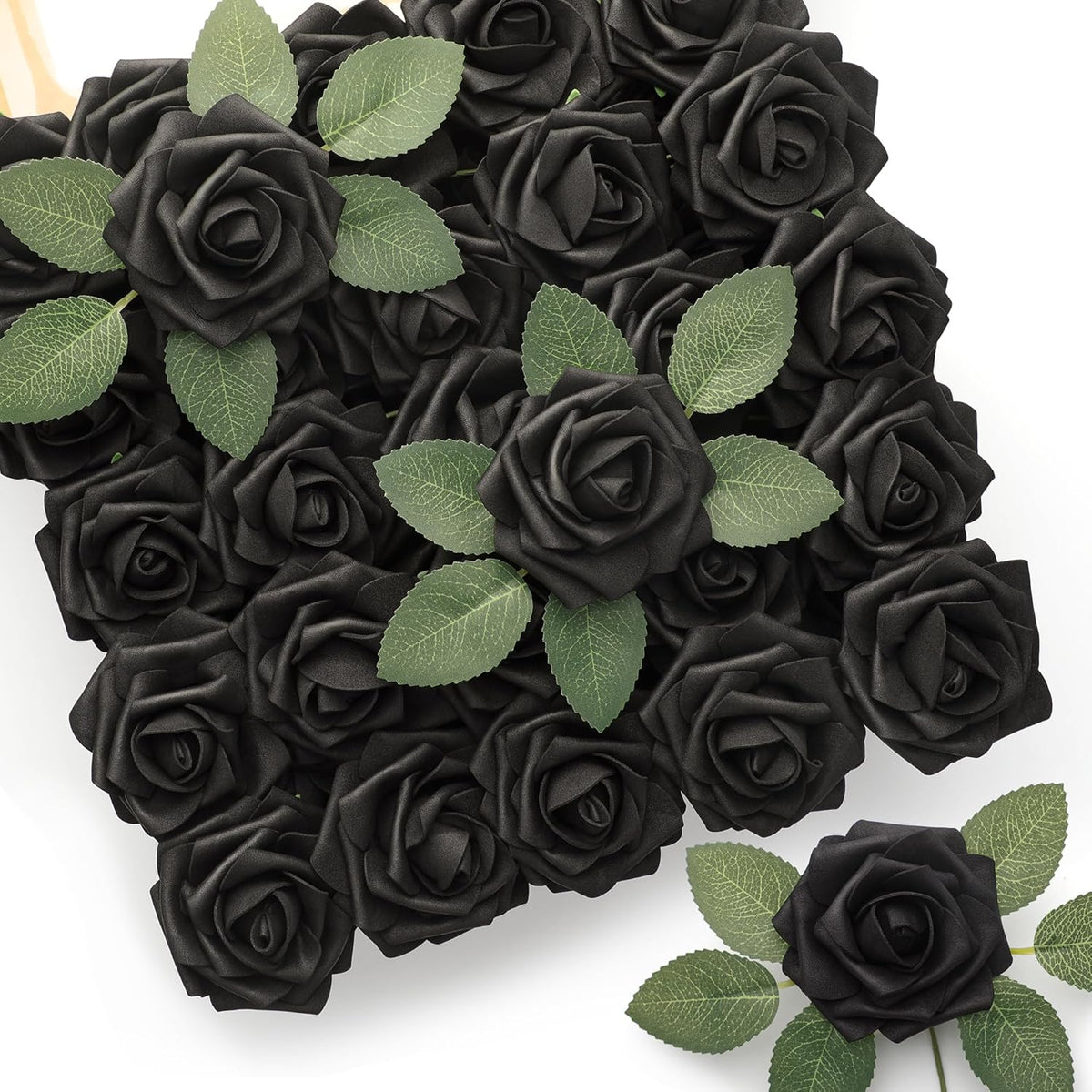 Mocoosy 50Pcs Rose Artificial Flowers, Lavender Fake Roses for Decorations, Purple Foam Fake Flowers with Stem for DIY Wedding Bouquet Bridal Shower Mother's Day Floral Arrangement Party Home Decor