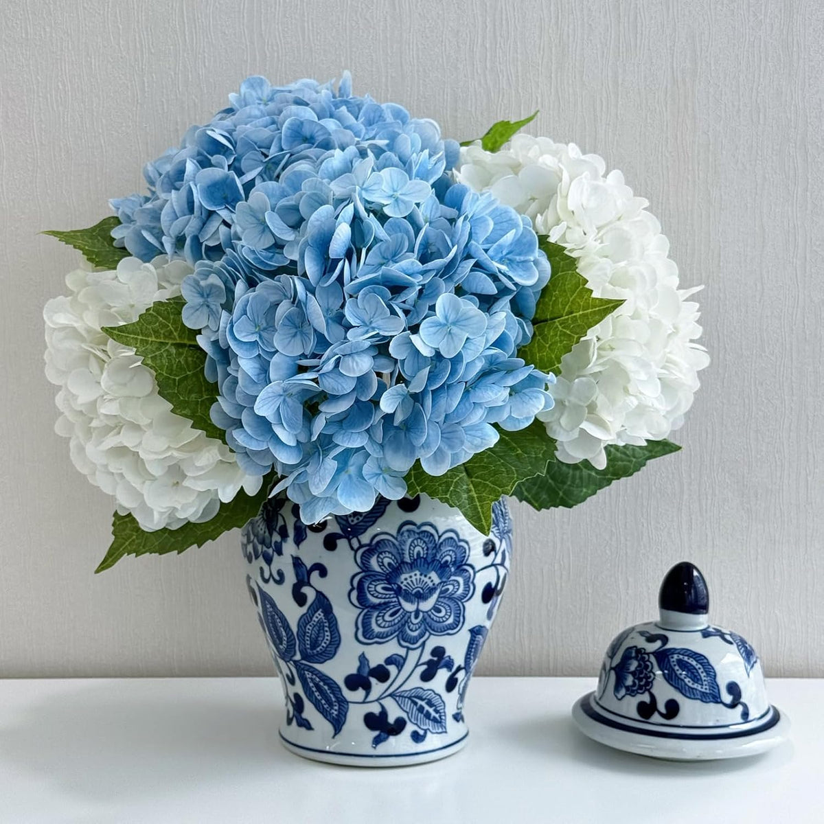 4 Pcs Real Touch White Hydrangeas Artificial Flower 21 inches Realistic Faux Latex Hydrangeas Flower for Home Decor Kitchen Living Room Spring Table Wedding Xmas Arrangement