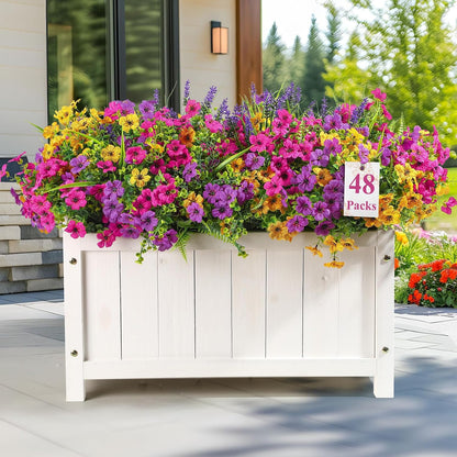 Alupssuc 24 Bundles Artificial Flowers for Outdoors Spring Decoration, UV Resistant Faux Eucalyptus Violet and Lavender Silk Fake Plants for Outside Indoor Yard Home Patio Decor, Red Rose Purple