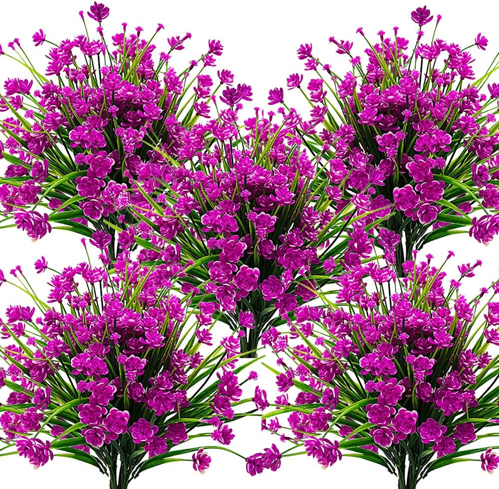 Grunyia 10 Bundles Artificial Fake Flowers, Faux Outdoor Plastic Plants UV Resistant Shrubs Outside Indoor Decorations (Blue-Eucalyptus)