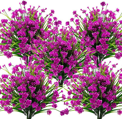 Grunyia 10 Bundles Artificial Fake Flowers, Faux Outdoor Plastic Plants UV Resistant Shrubs Outside Indoor Decorations (Blue-Eucalyptus)