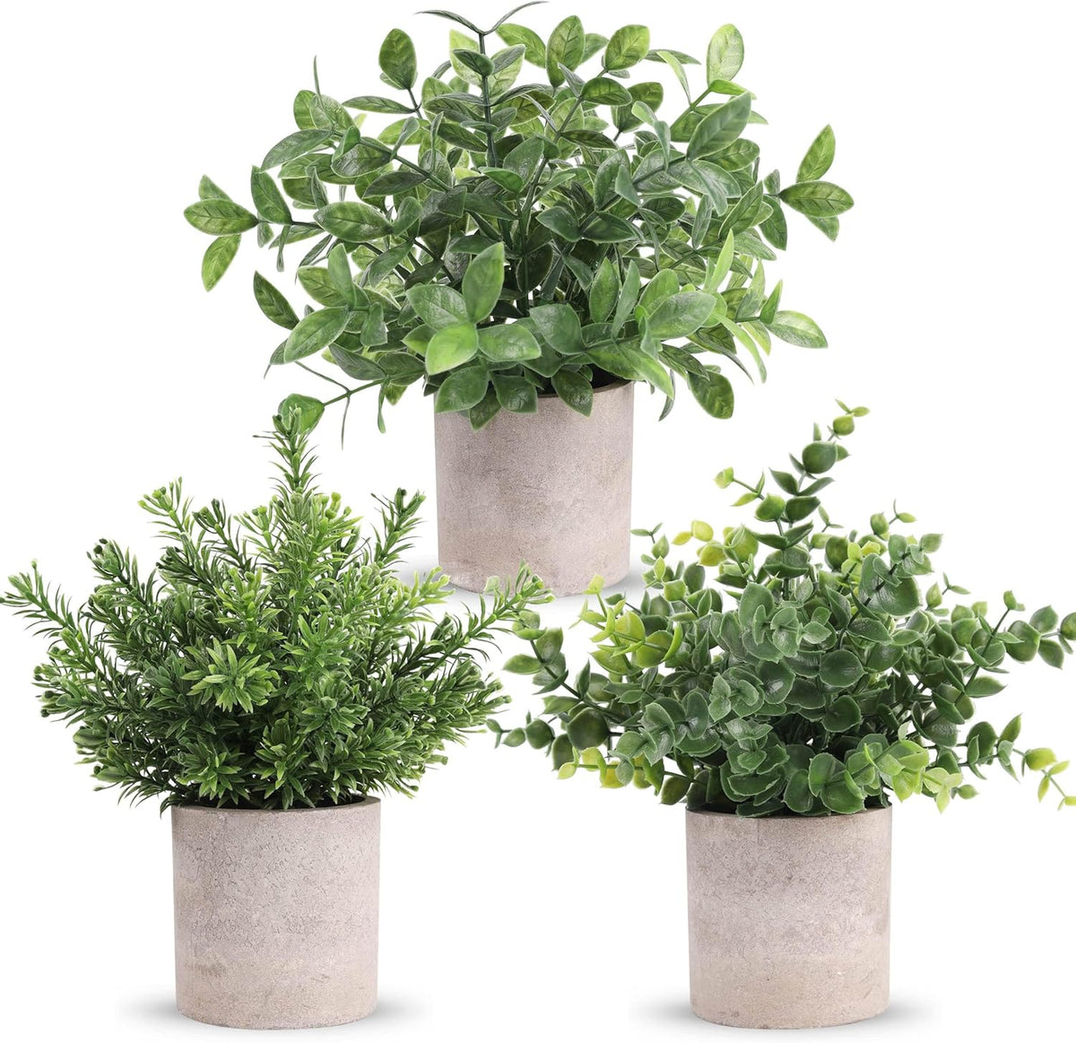 Der Rose 3 Pack Mini Potted Fake Plants Artificial Plastic Eucalyptus Plants Topiaries for Home Office Desk Farmhouse Shelf Room Bathroom Decor(Sage Green)