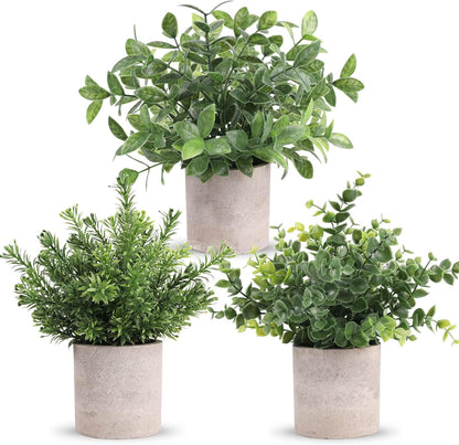 Der Rose 3 Pack Mini Potted Fake Plants Artificial Plastic Eucalyptus Plants Topiaries for Home Office Desk Farmhouse Shelf Room Bathroom Decor(Sage Green)