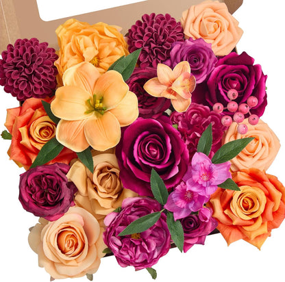 Alecono Artificial Flowers, Pink Fake Flowers Combo Box with Stems for DIY Wedding Bridal Bouquets, Cake Party Table Centerpieces Home Decor