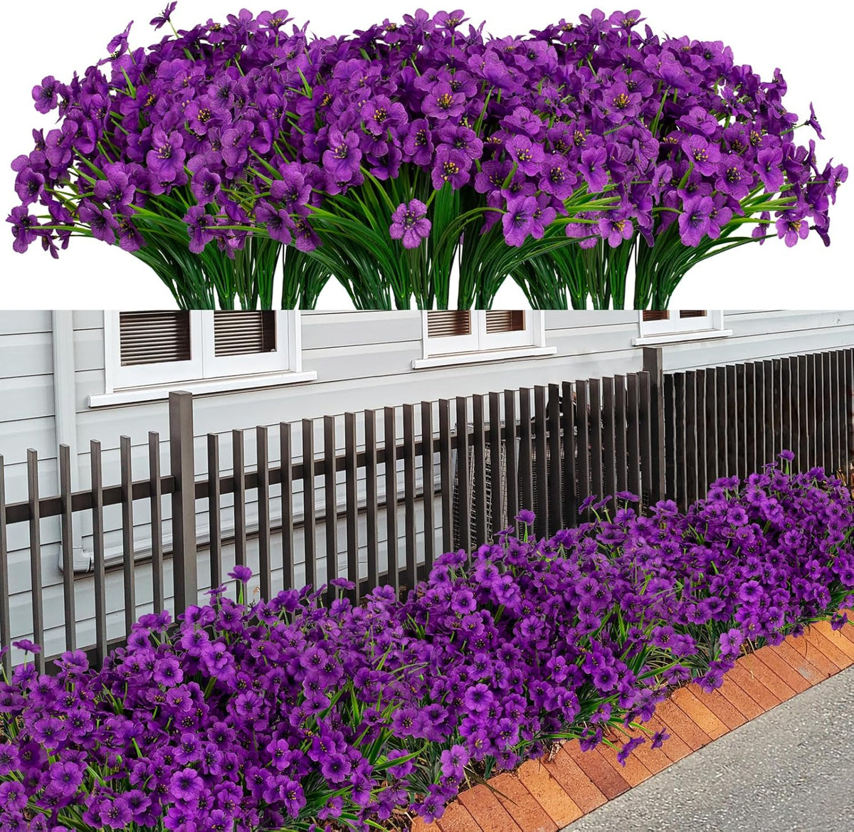 21 Bundles Artificial Outdoor UV Resistant Flowers No Fade Fake Outside Flowers Plastic Greenery Faux Shrubs Garden Porch Window Box Home Decoration(Purple)